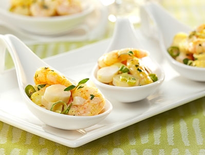 Curried Hearts of Palm and Nordic Shrimp Tapas